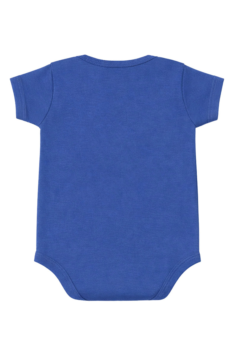 Short-Sleeve Bodysuit: Premium Cotton-Blend "Bear" Blue Daily Casual Wear