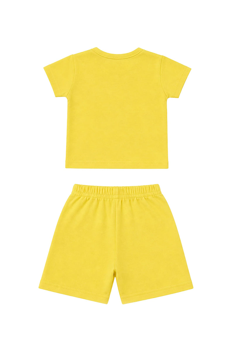 T-Shirt + Shorts Set: Premium Cotton-Blend "Bear & Lets Play" Yellow Daily Casual Wear