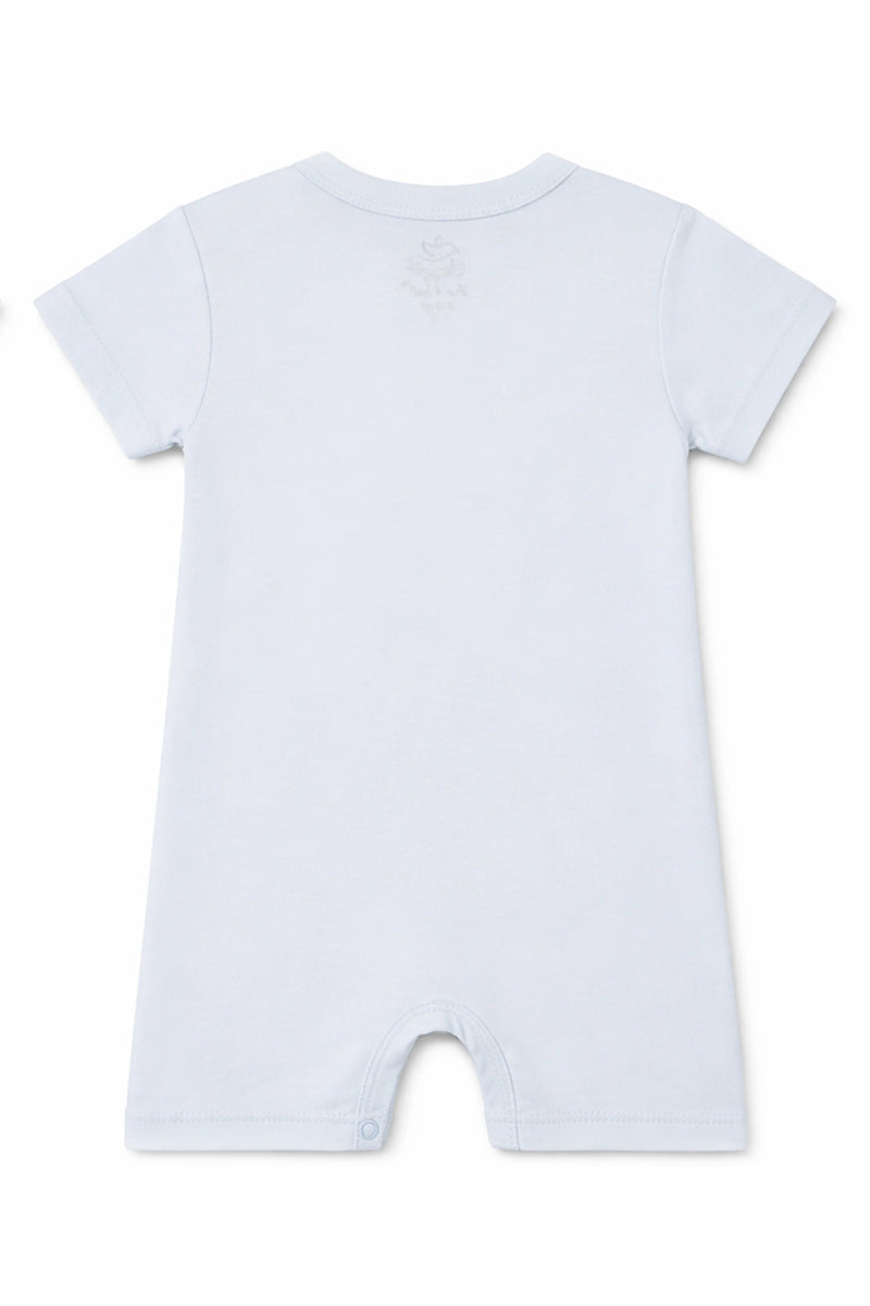 Short-Sleeve Full Length BodySuit (Romper): Premium Cotton Light Blue "Bear" Graphic Casual Essentials and Active Playwear