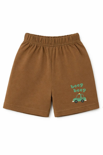 Shorts: Premium Cotton Brown "Beep Beep" Graphic Casual Essentials and Active Playwear