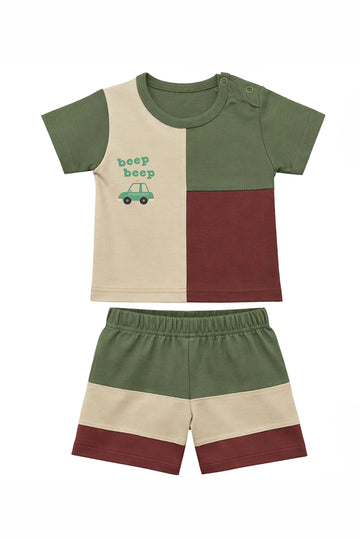 T-Shirt + Shorts Set: Premium Cotton-Blend "Beep Beep" Multi-Color Daily Casual Wear
