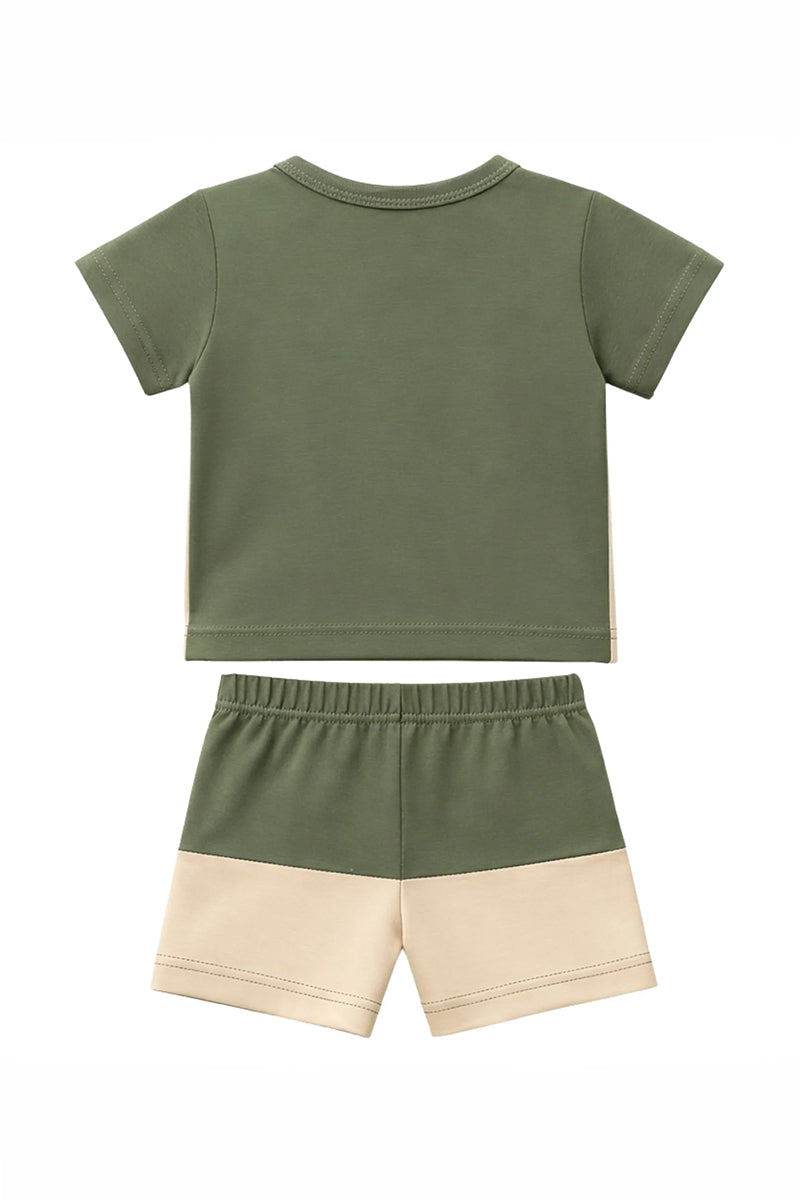 T-Shirt + Shorts Set: Premium Cotton-Blend "Beep Beep" Green Daily Casual Wear