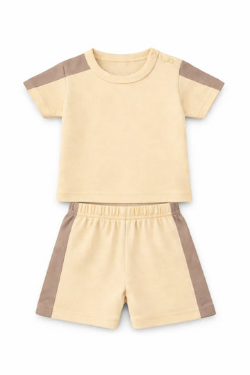 T-Shirt Shorts Set Beige Brown Soft Two Tone