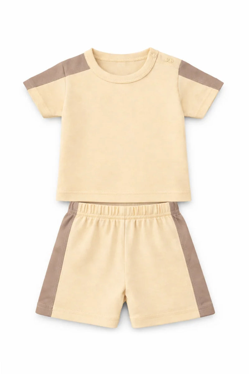 T-Shirt Shorts Set Beige Brown Soft Two Tone