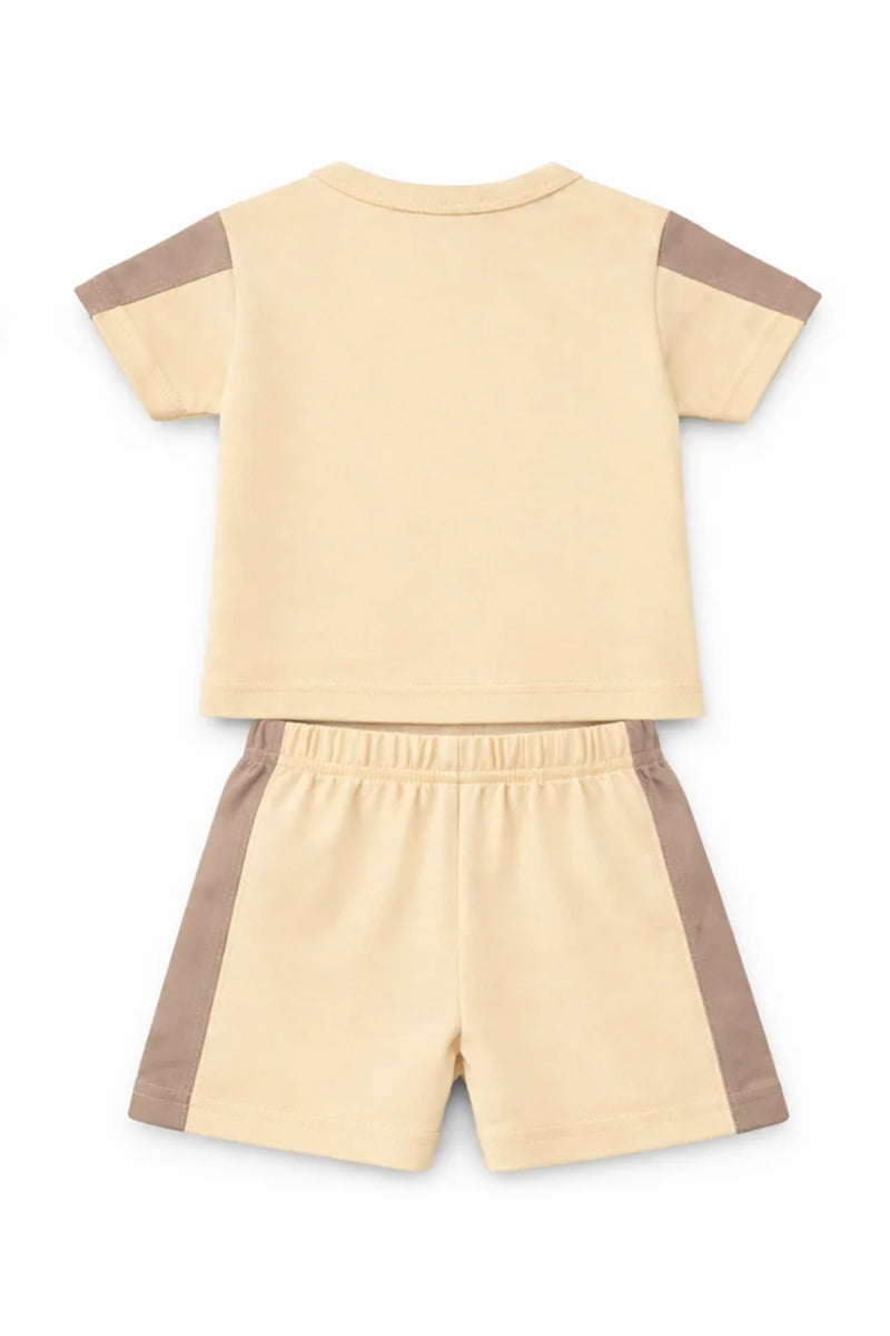 T-Shirt Shorts Set Beige Brown Soft Two Tone