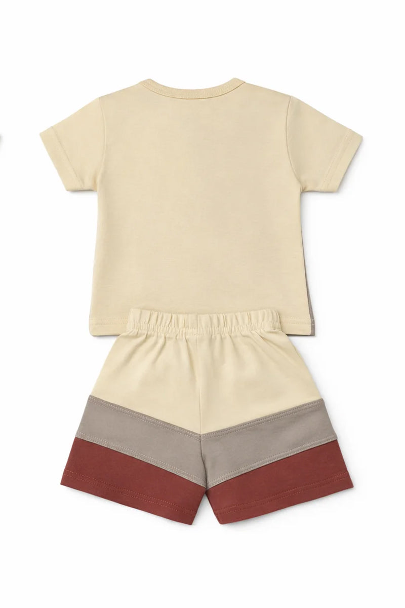 T-Shirt Shorts Set Beige Brown Maroon Soft Color block