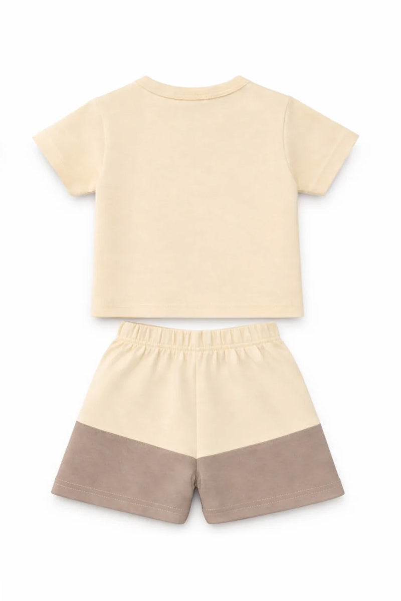 T-Shirt Shorts Set Beige Brown Soft Color block