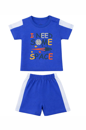 T-Shirt + Shorts Set: Premium Cotton-Blend "Space" Blue Casual Essentials