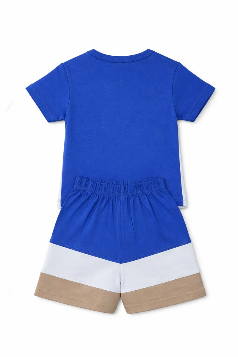 T-Shirt Shorts Set Blue White Beige Soft Color block