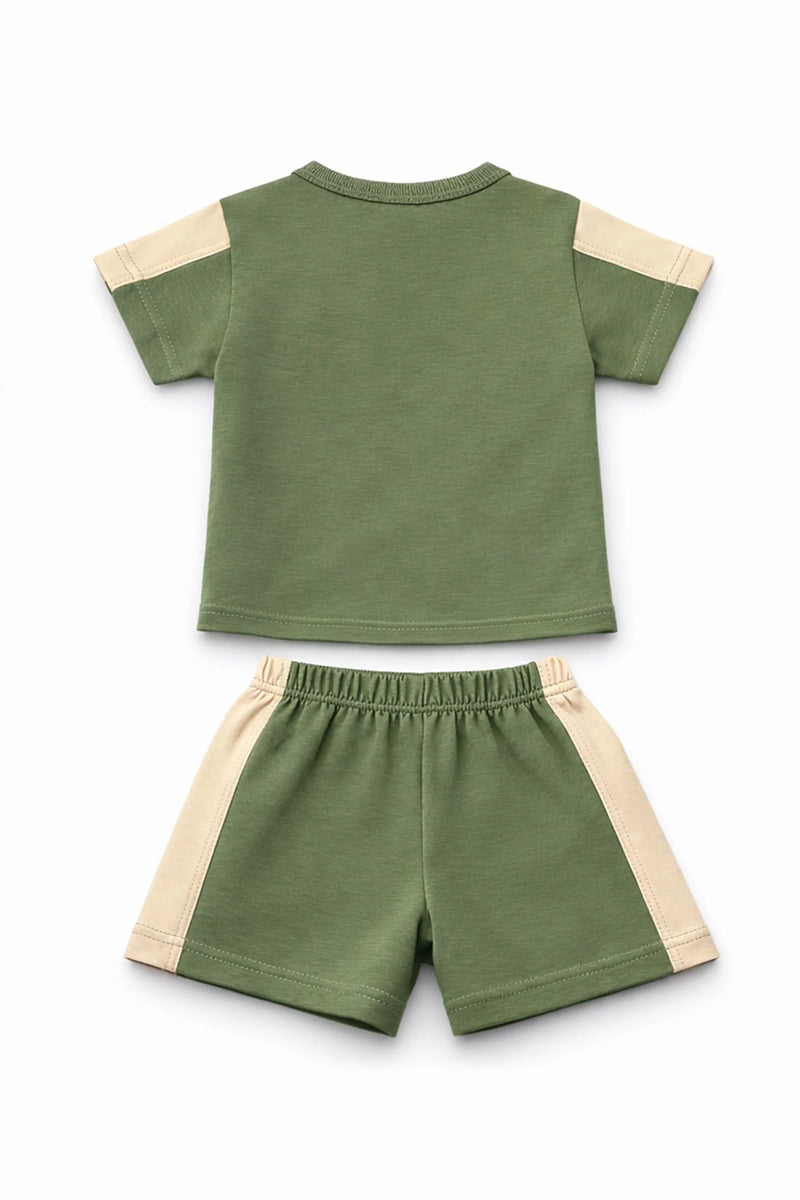 T-Shirt + Shorts Set: Premium Cotton-Blend "Born to be Awesome" Green Active Playwear