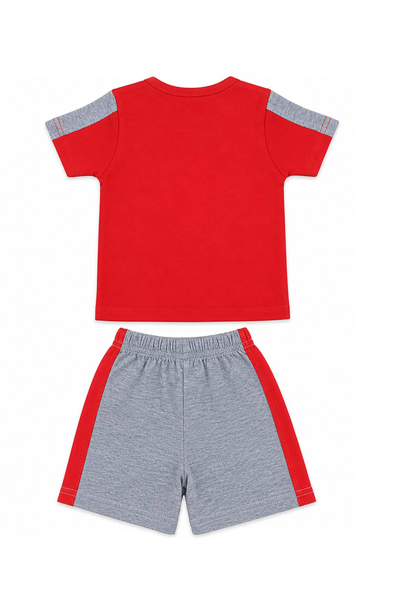 T-Shirt + Shorts Set: Premium Cotton-Blend "Born to be Awesome" Red and Grey Playwear