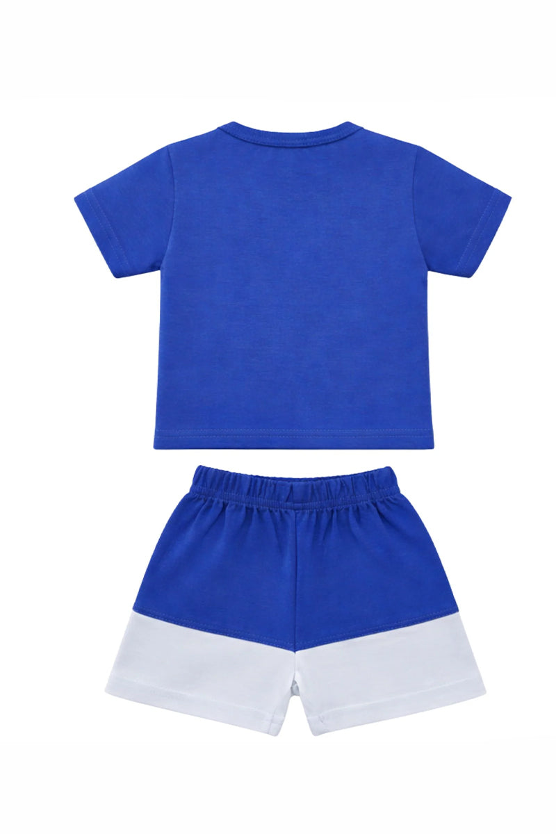 T-Shirt + Shorts Set: Premium Cotton-Blend "Boys Rules" Blue Casual Essentials