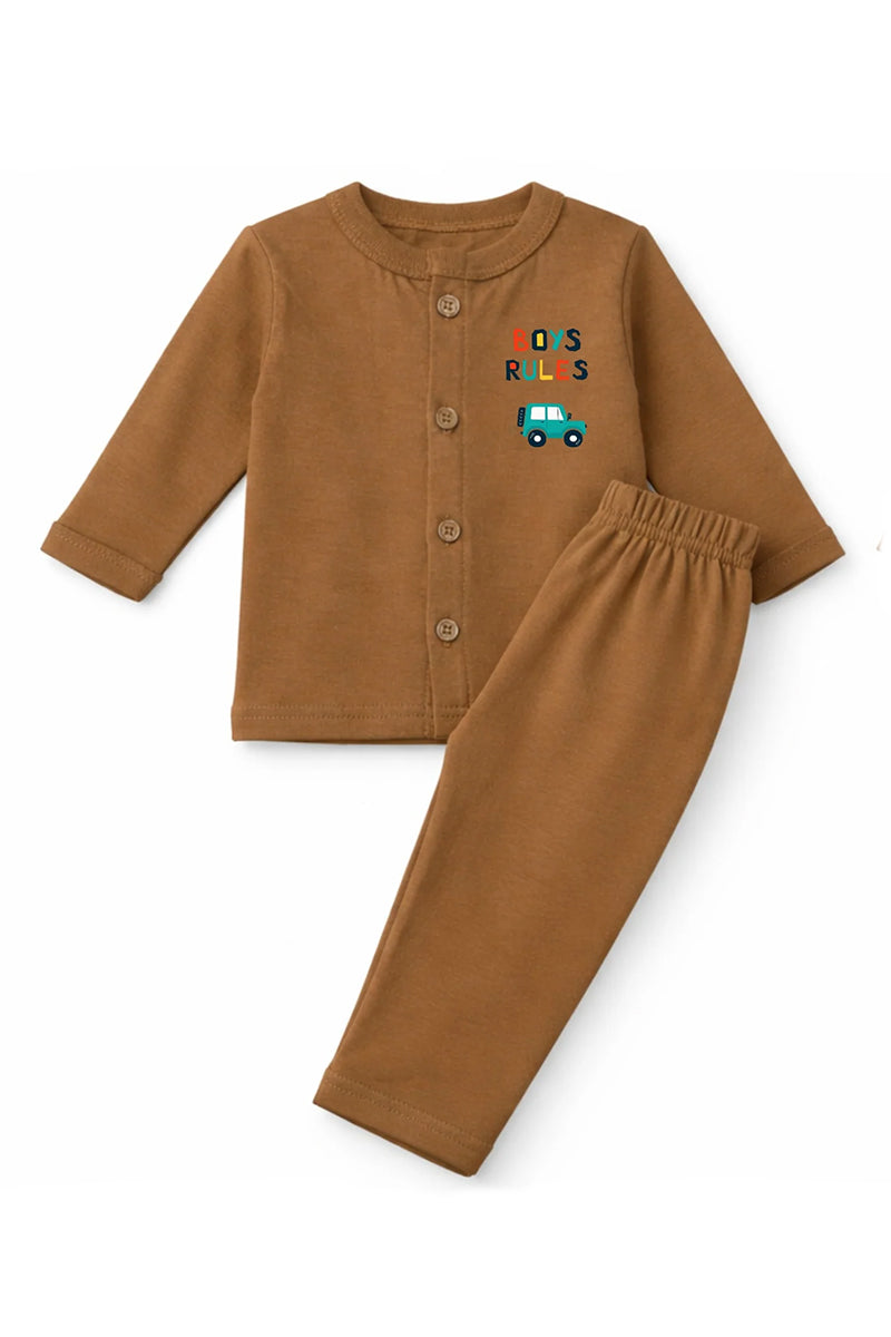 Jabla + Pajama: Premium Cotton-Blend "Boys Rules" Caramel Casual Essentials