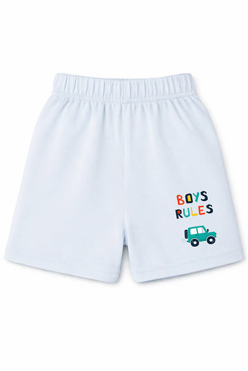 Shorts: Premium Cotton Light Blue "Boys Rules" Graphic Casual Essentials and Active Playwear