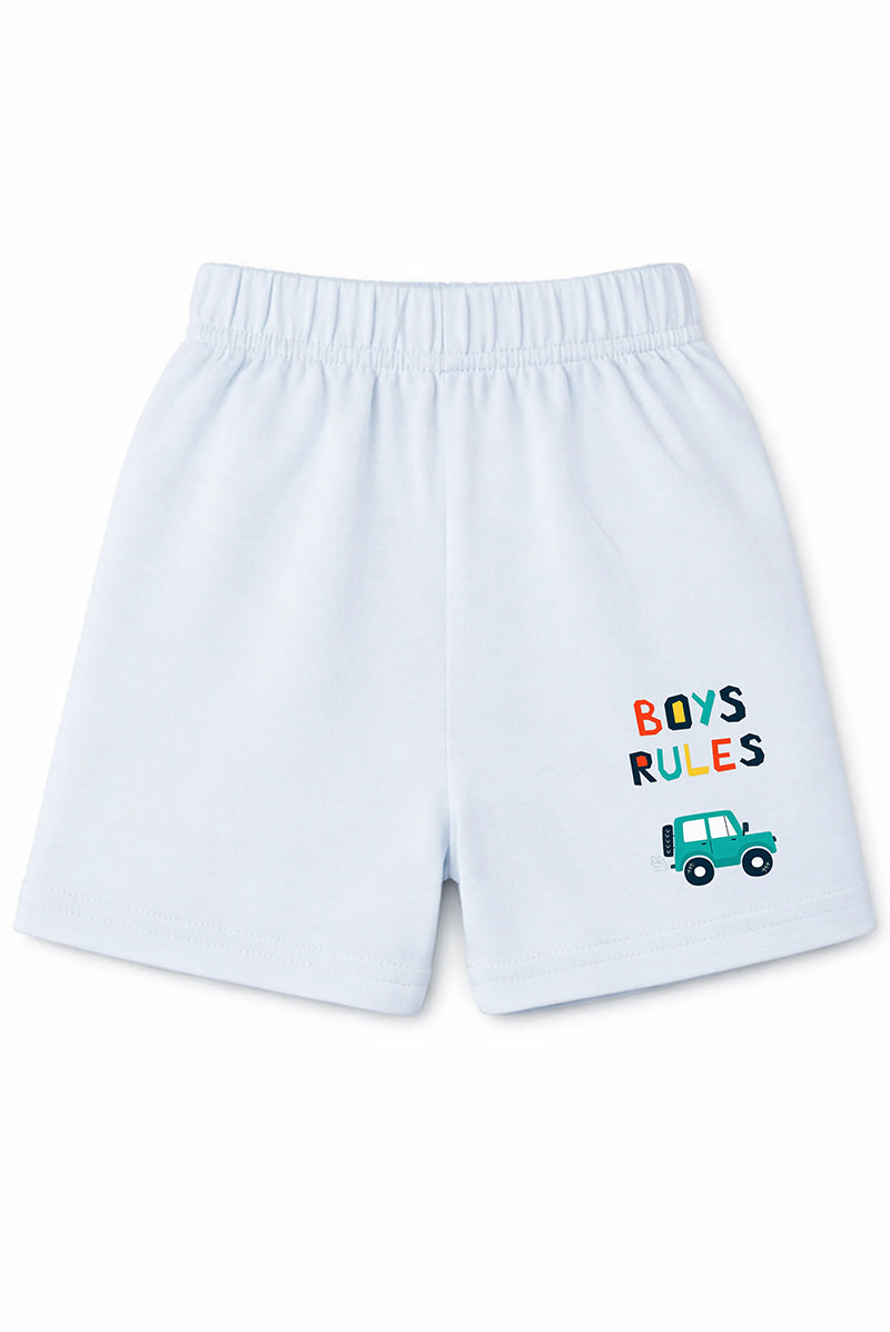 Shorts: Premium Cotton Light Blue "Boys Rules" Graphic Casual Essentials and Active Playwear