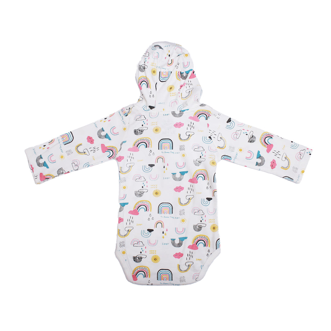 Rainbow sunshine Long sleeve Hooded bodysuit