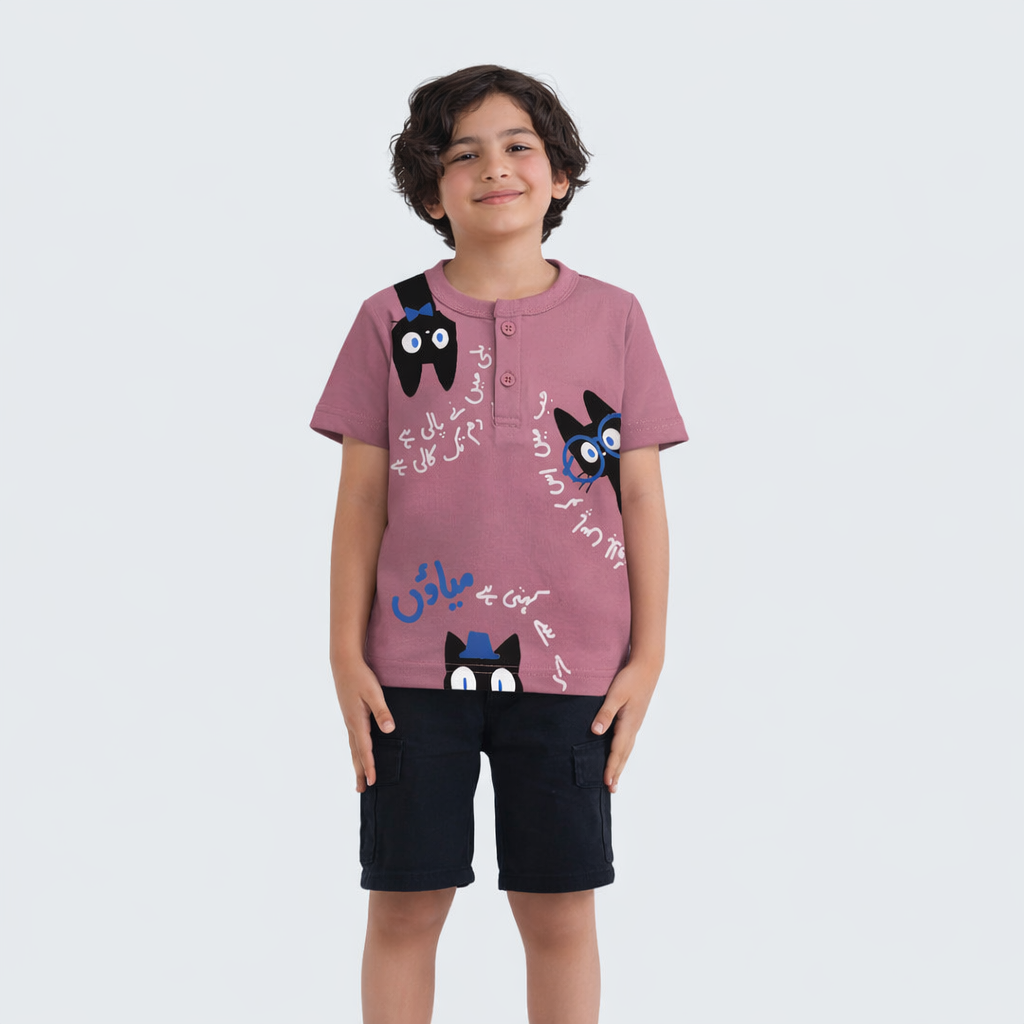 Ghousla Meri Billi Henley T-Shirt - Wood Rose