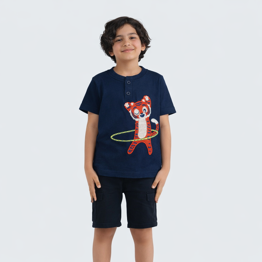 Hula-Hooping Tiger Henley T-Shirt