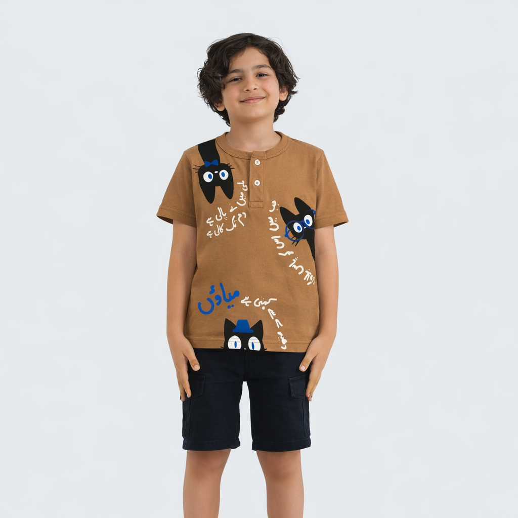 Ghousla Cat Henley T-Shirt - Sand