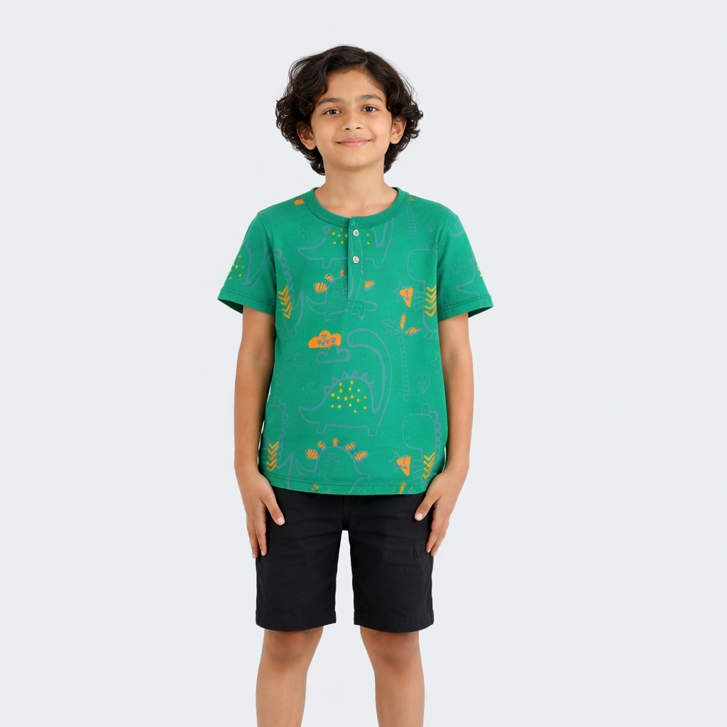 Dino-Mite Teal Henley T-Shirt