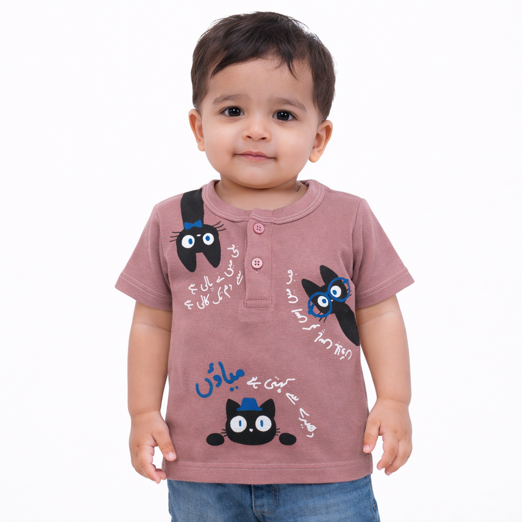 Ghousla Cat Henley T-Shirt - Wood Rose