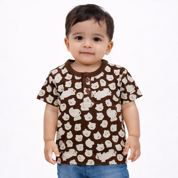 Bear Print Henley T-Shirt