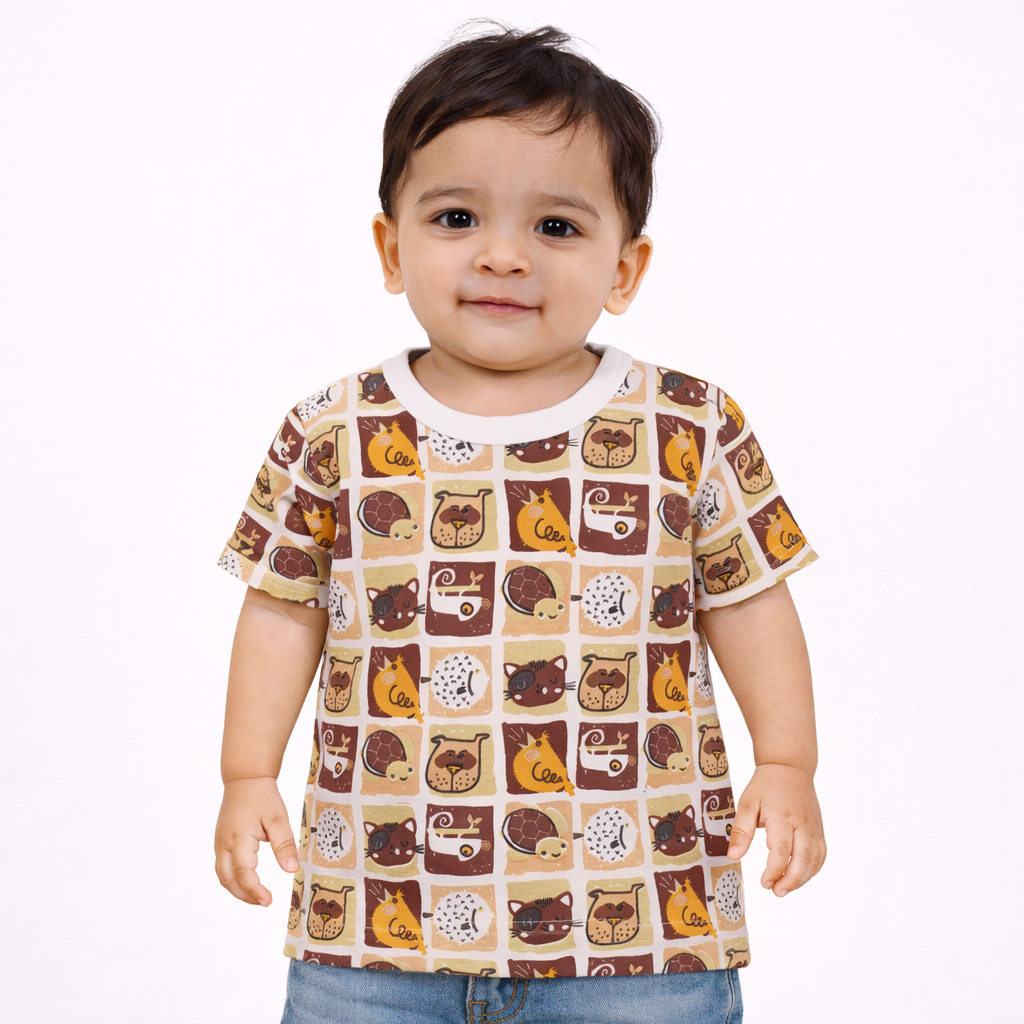 Little Buddies Grid Print T-Shirt