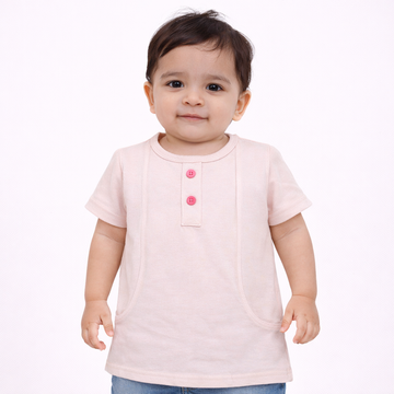 Soft Pink Henley Tunic T-Shirt
