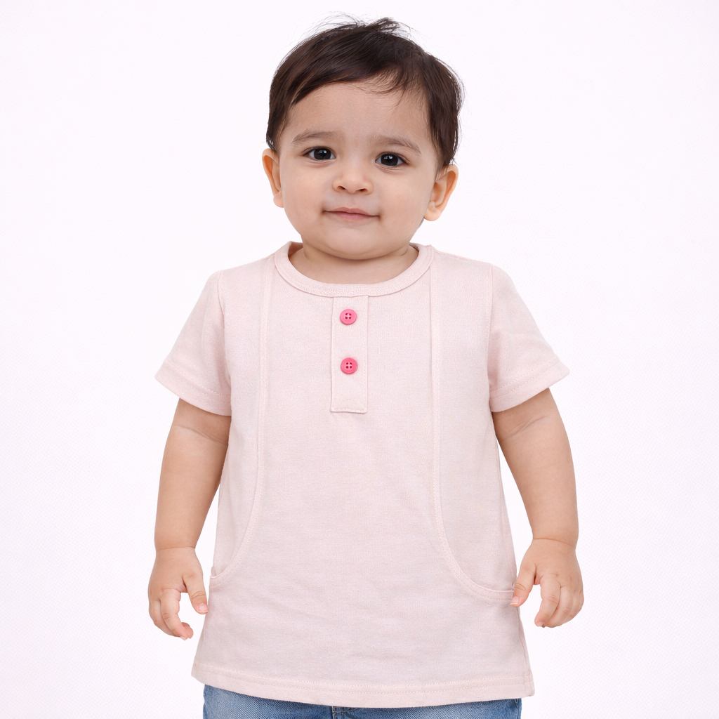 Soft Pink Henley Tunic T-Shirt