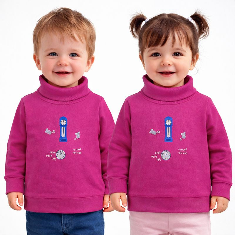 Ghari Pe Chooha Nacha Turtle Neck Sweatshirt - Magenta