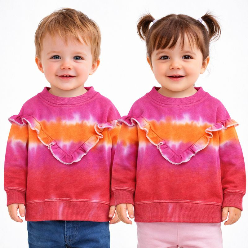 Good Vibes Tie & Die Frills Round Neck Sweatshirt