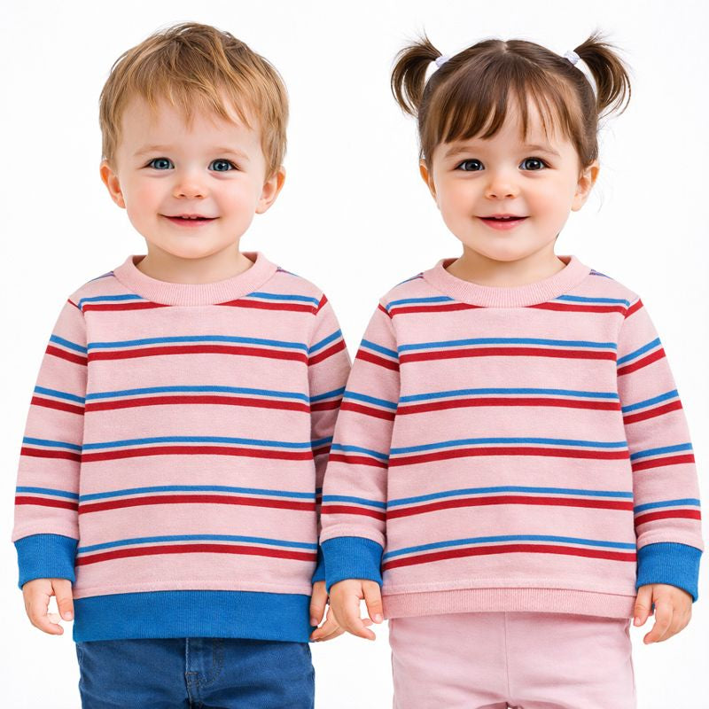 Red & Blue Stripes Round Neck Sweatshirt