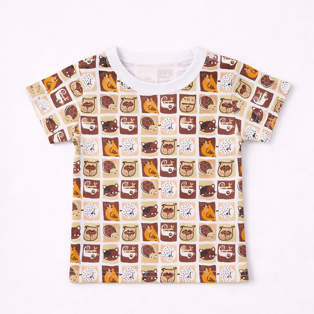 Little Buddies Grid Print T-Shirt