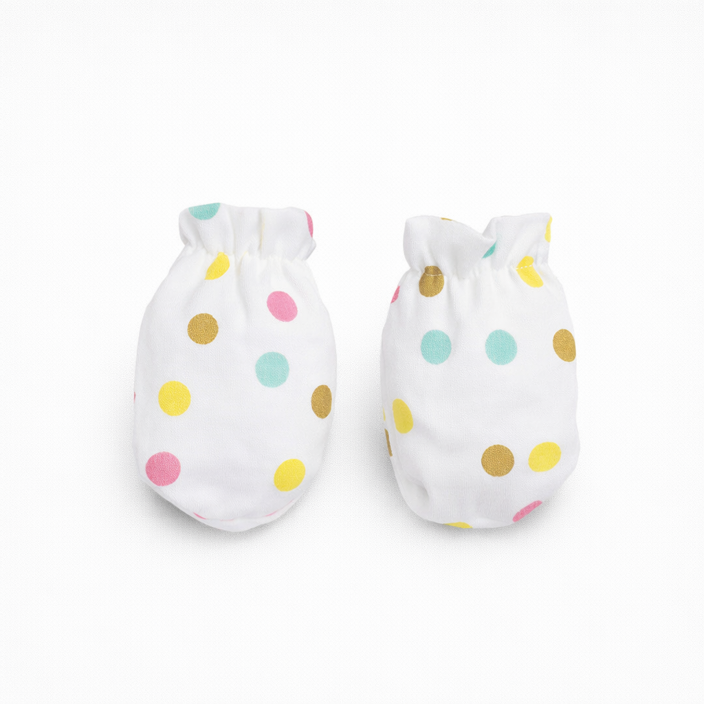 Polka White Mittens