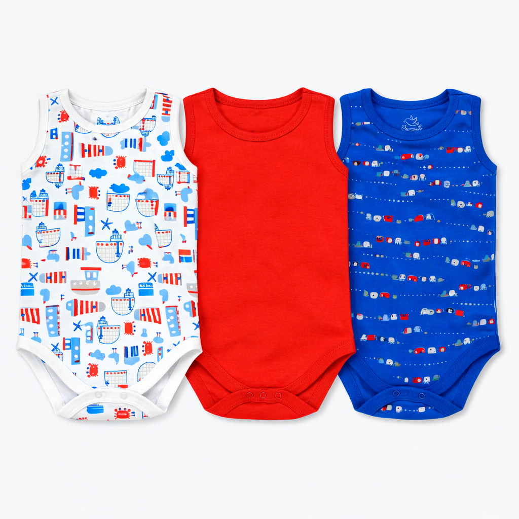 Pack Of 3 Sea Adventure Sleece Less Bodysuit (Bundle)