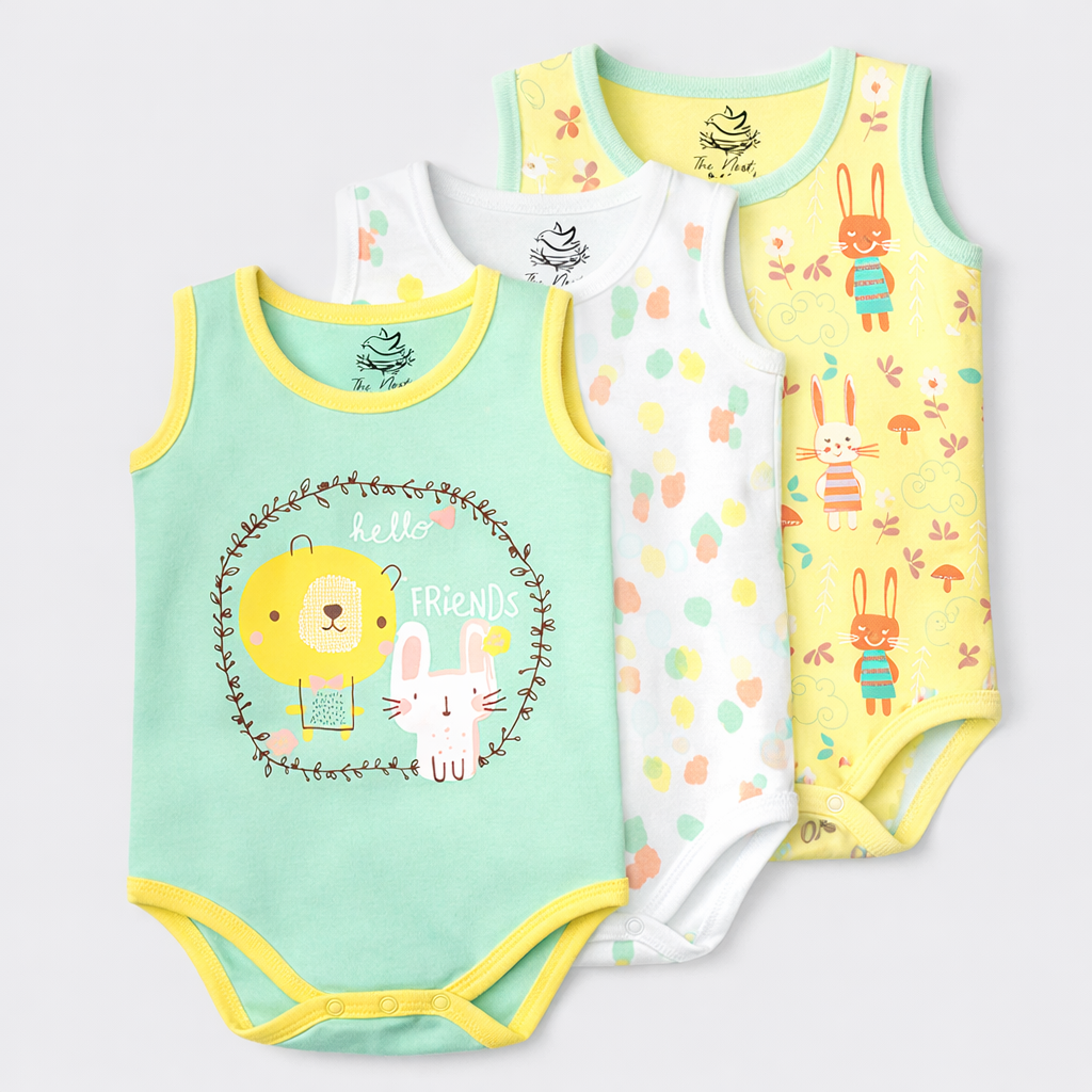 Pack Of 3 Hunny Bunny Sleeveless Bodysuit (Bundle)