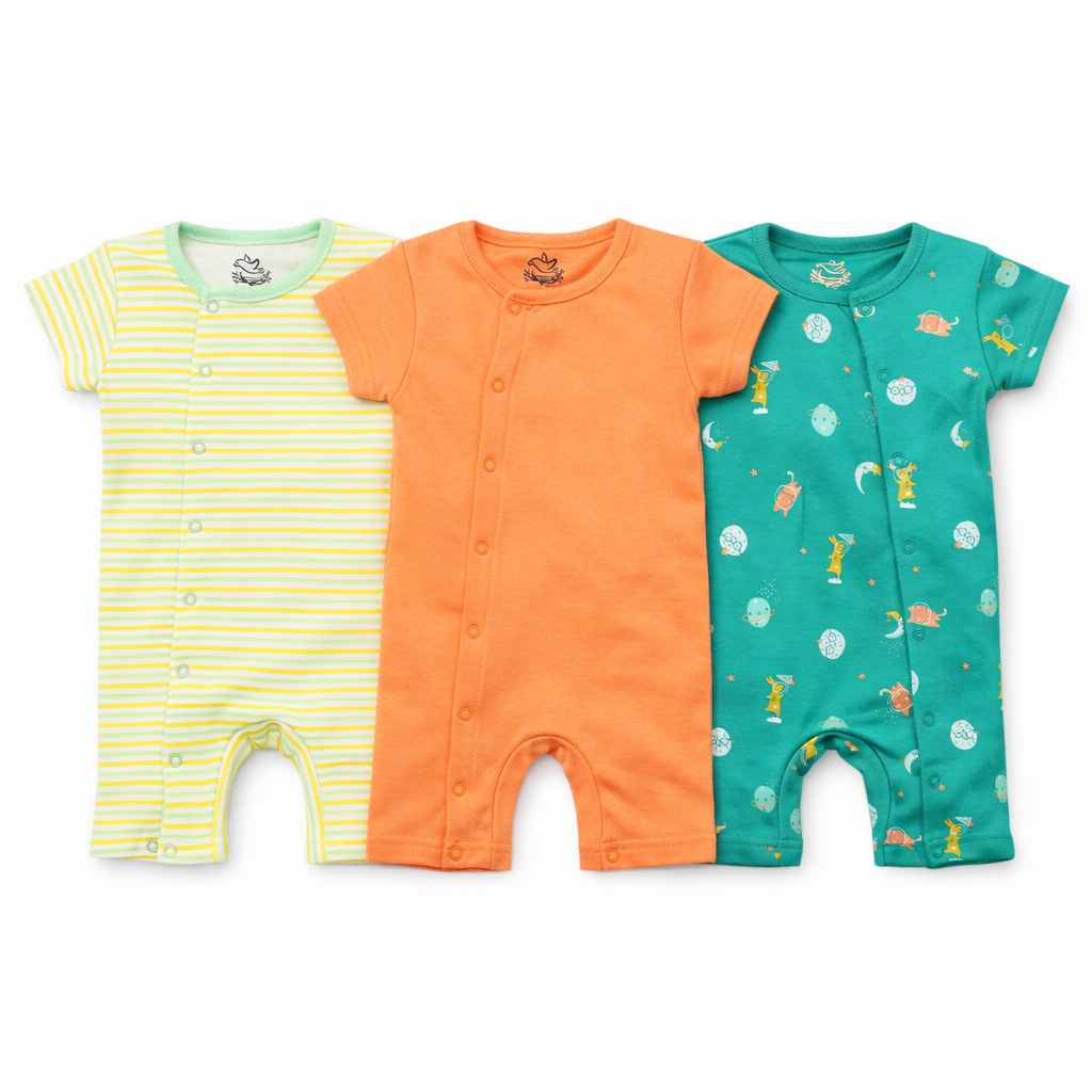 Pack Of 3 Space Half Sleeves Rompers (Bundle)