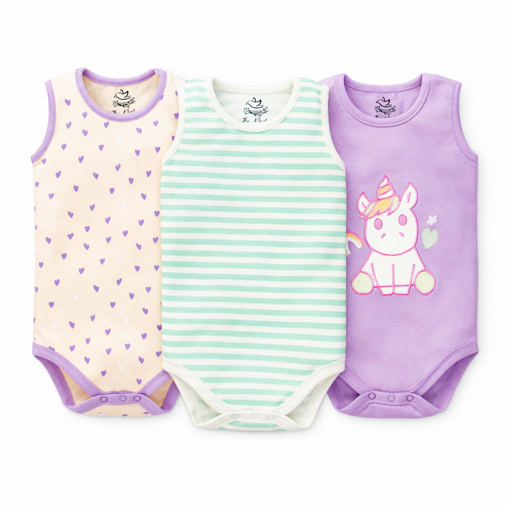 Pack Of 3 Unicorns Sleeve Less Bodysuit (Bundle)