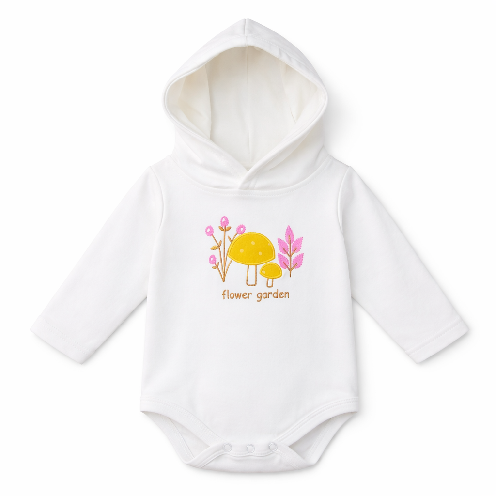 Long Sleeve Bodysuit With Hood(Applique) Flower Garden