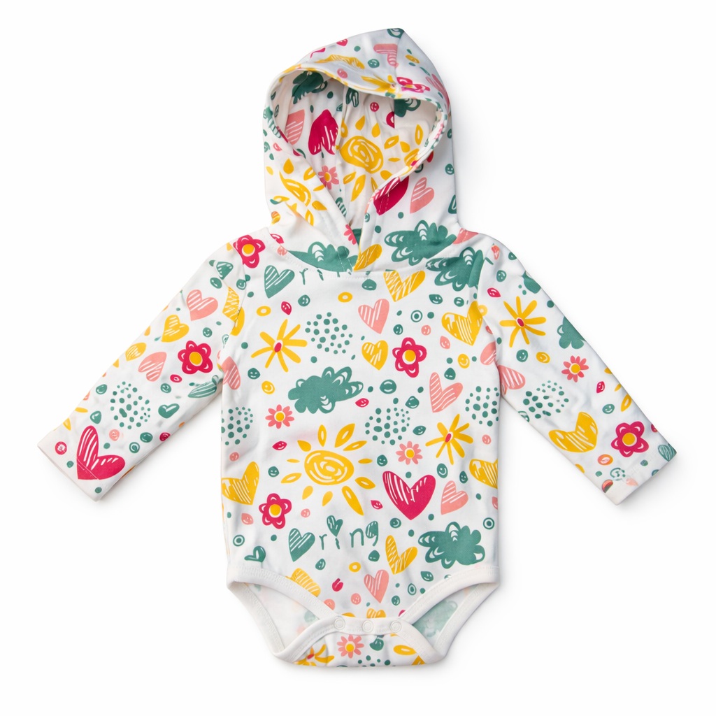 Long Sleeve Bodysuit With Hood(Heart & Ring) Multicoloured Hearts