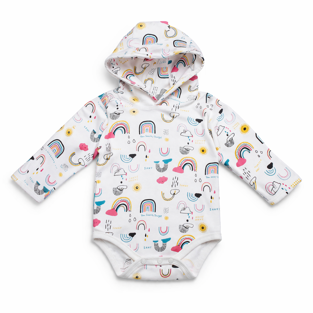 Rainbow Sunshine Long Sleeve Hooded Bodysuit