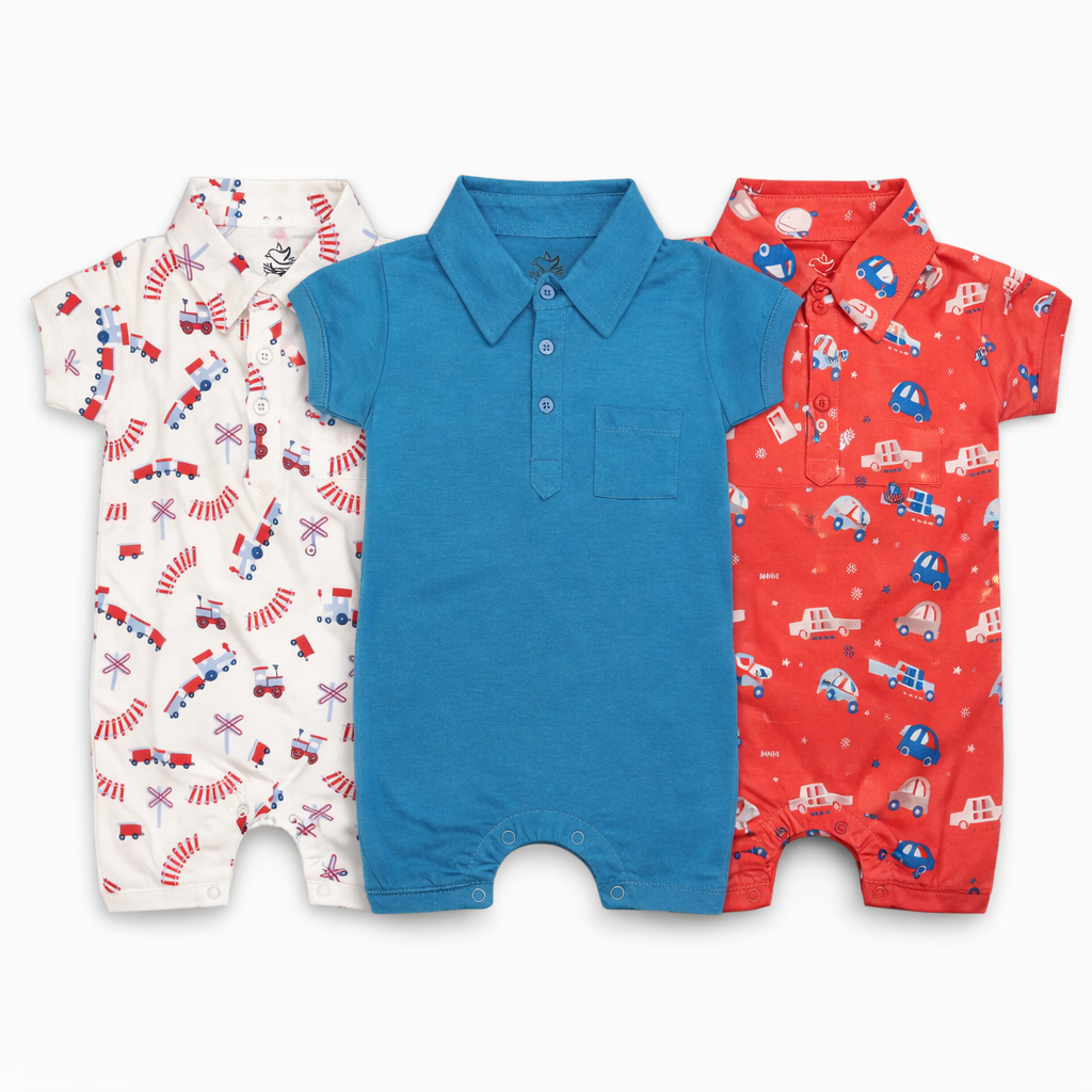 Pack Of 3 Nautical Polo Rompers