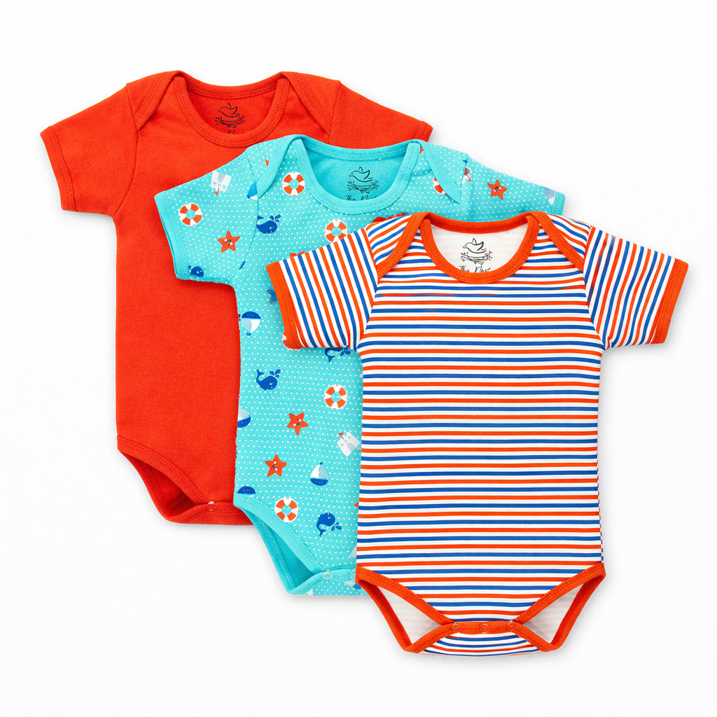 Pack Of 3 Colorful Short Sleeves Bodysuit (Bundle)
