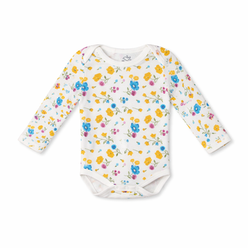 Long Sleeve Bodysuit Flowers Bloom White