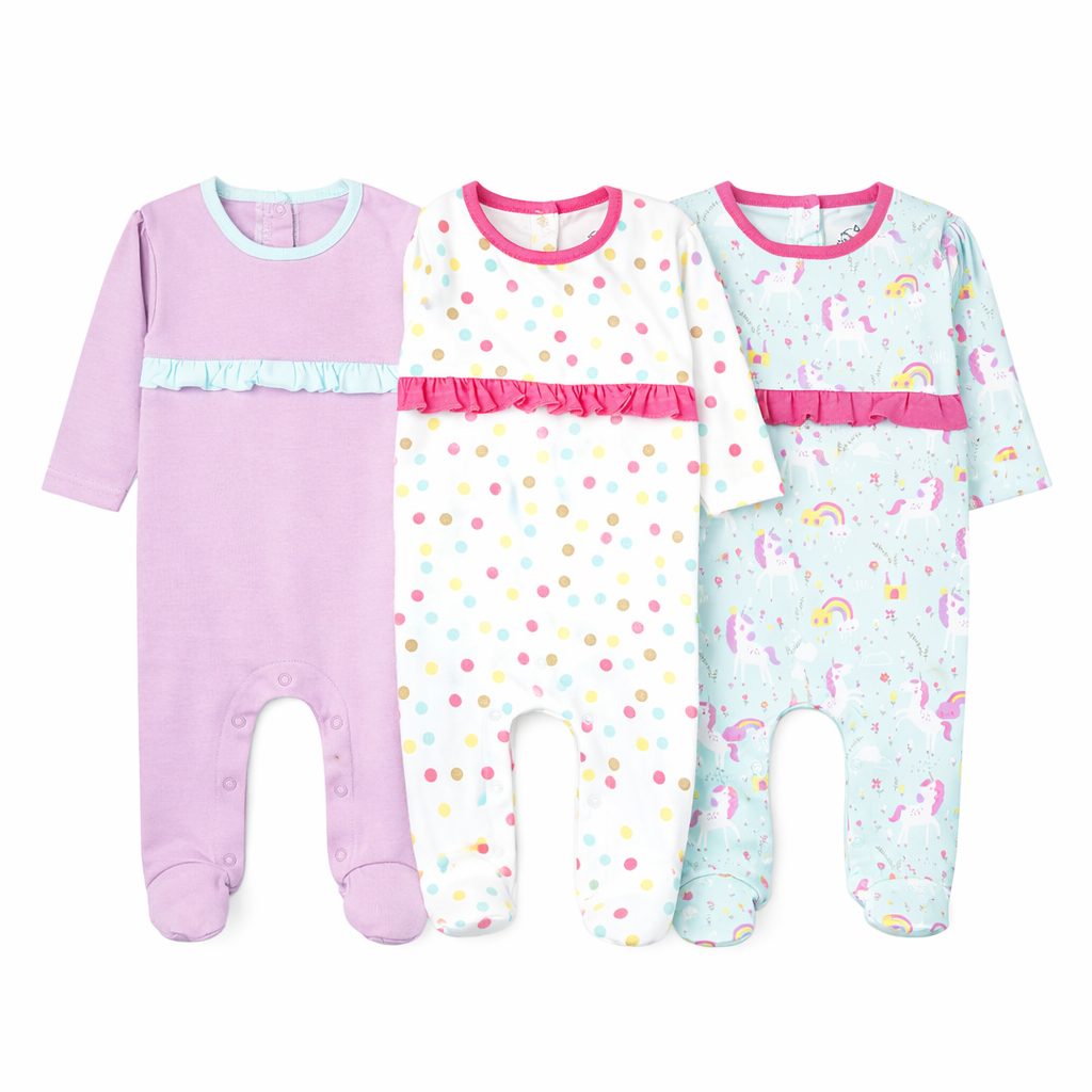 Pack Of 3 Sleeping suits in Rainbows & unicorn (Bundle)