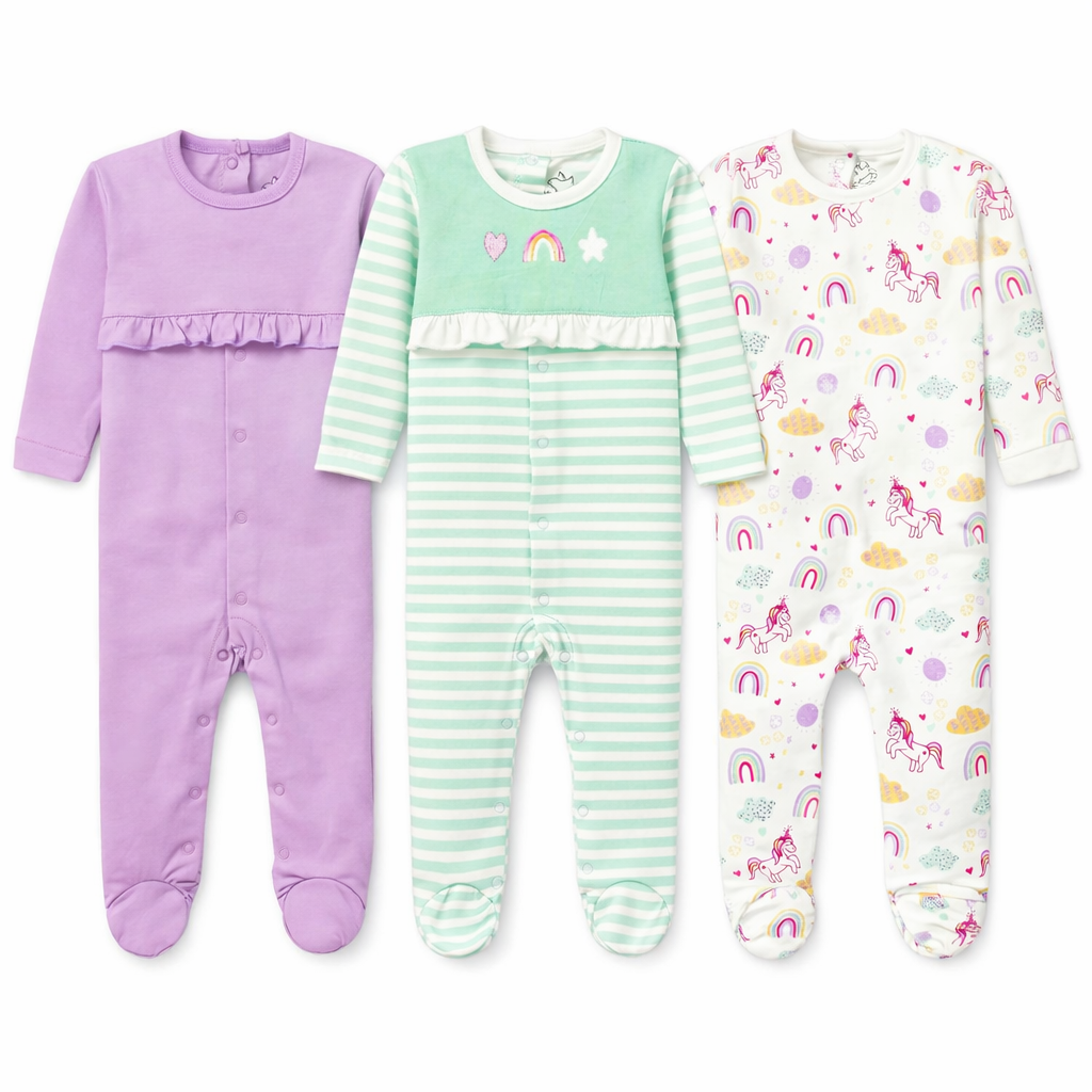 Pack Of 3 Unicorns Sleeping Suit Frill (Bundle)