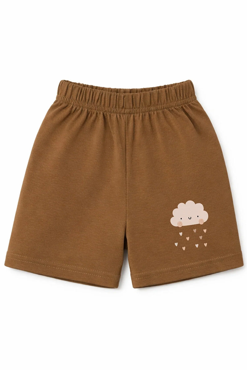 Shorts: Premium Cotton Brown "Cloud Hearts" Graphic Casual Essentials and Active Playwear