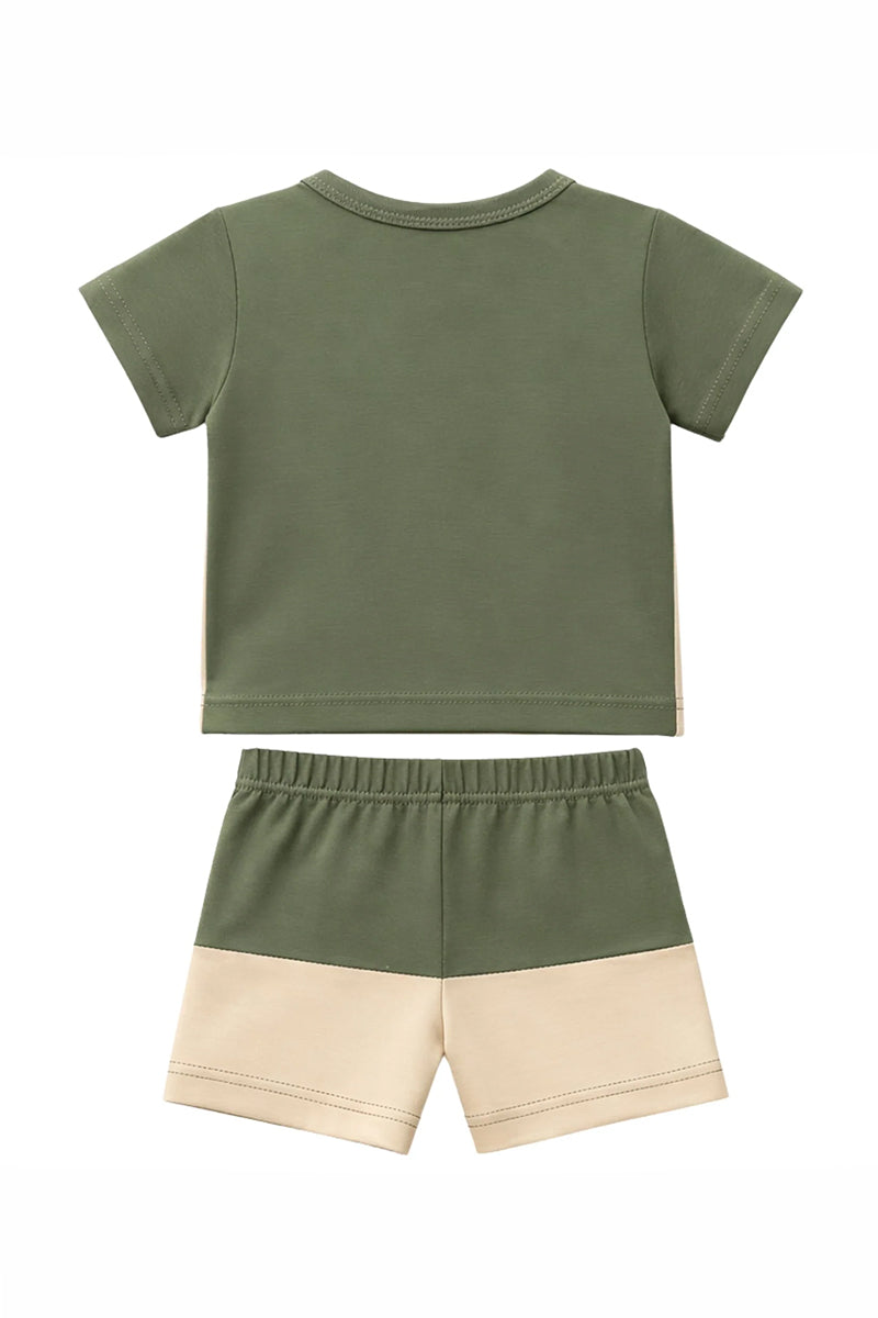 T-Shirt + Shorts Set: Premium Cotton-Blend "Cloud Hearts" Green Daily Casual Wear