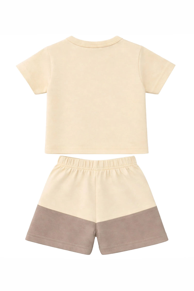 T-Shirt + Shorts Set: Premium Cotton-Blend "Cool And Kind" Beige Casual Essentials