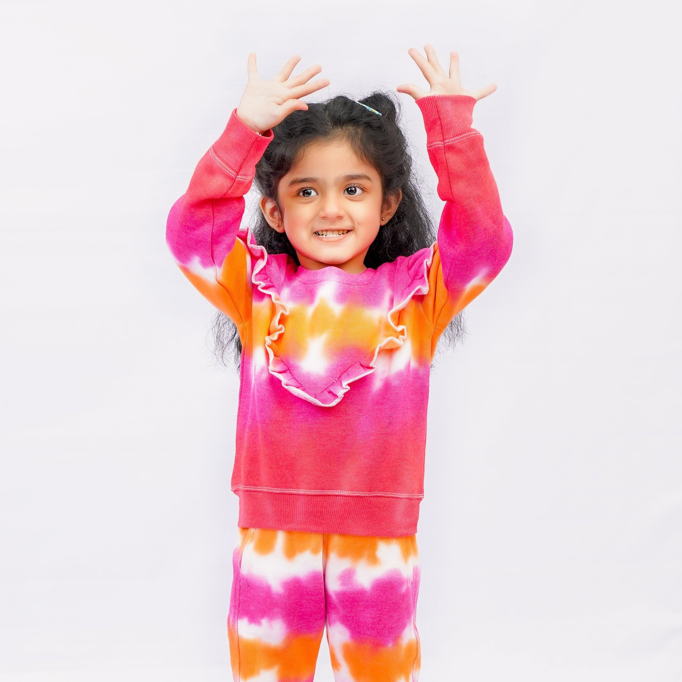 Good Vibes Tie & Die Frills Round Neck Sweatshirt